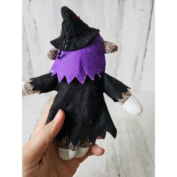 Pier 1 witch sock monkey Halloween ornament decor rare stuffed - Picture 5 of 9